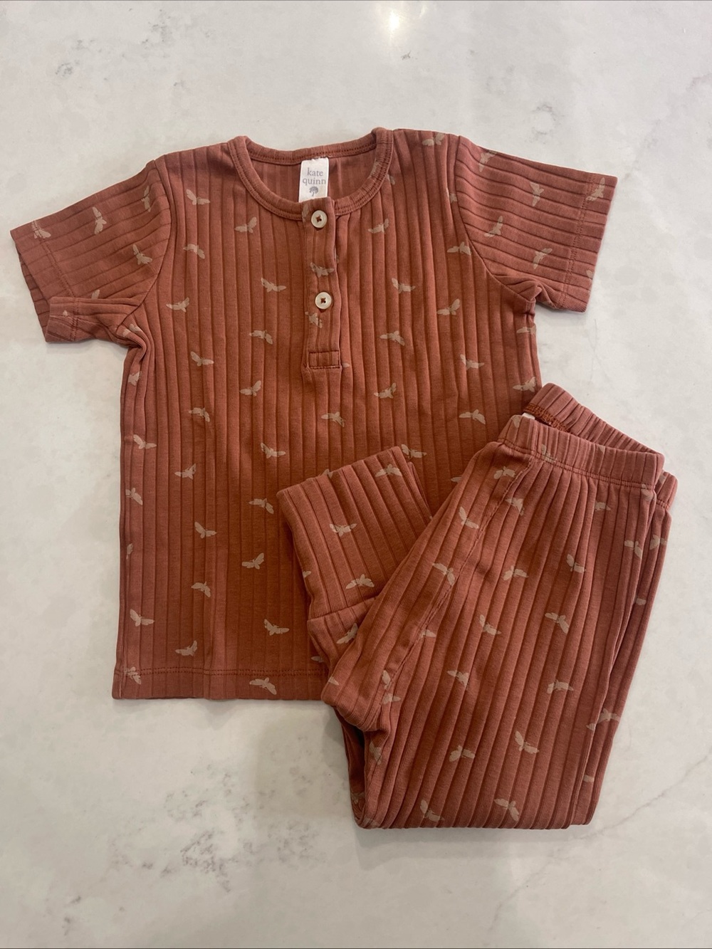 kate quinn Rust Short-Sleeve Ribbed Set with tiny moths